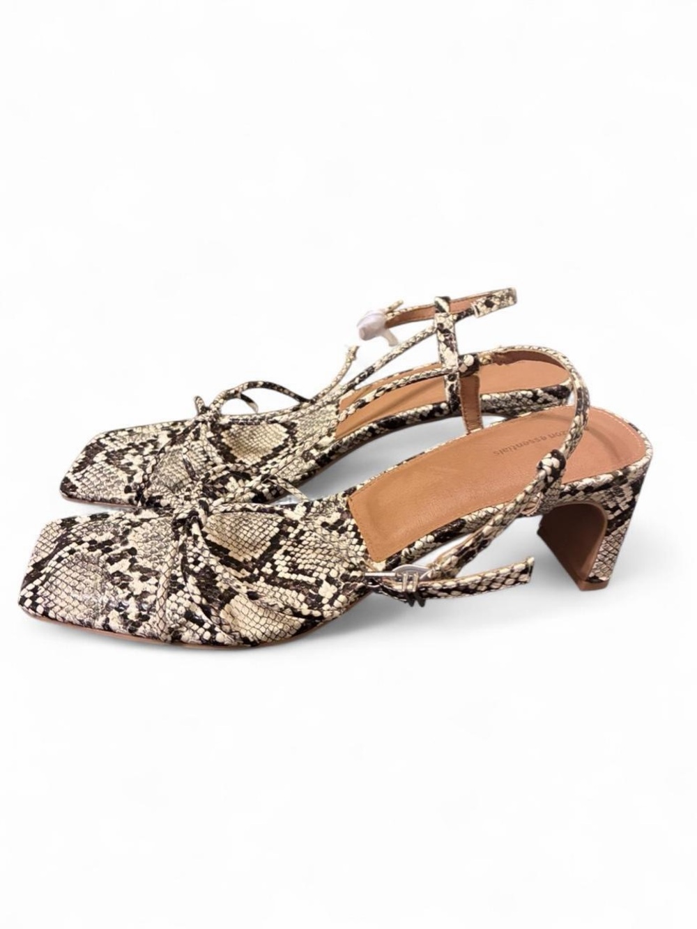 Amazon Essentials Snake-Print Slingback Heels in Beige and Black